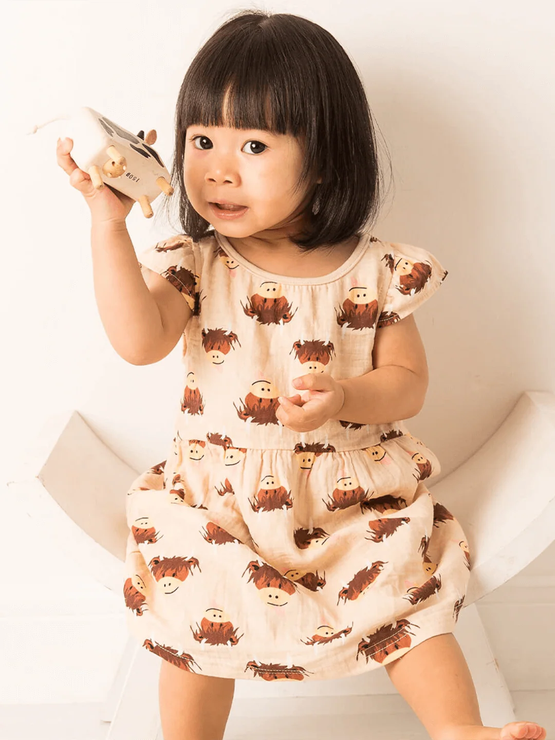 Junior Neutral Highland Cow Summer Dress - Image 3