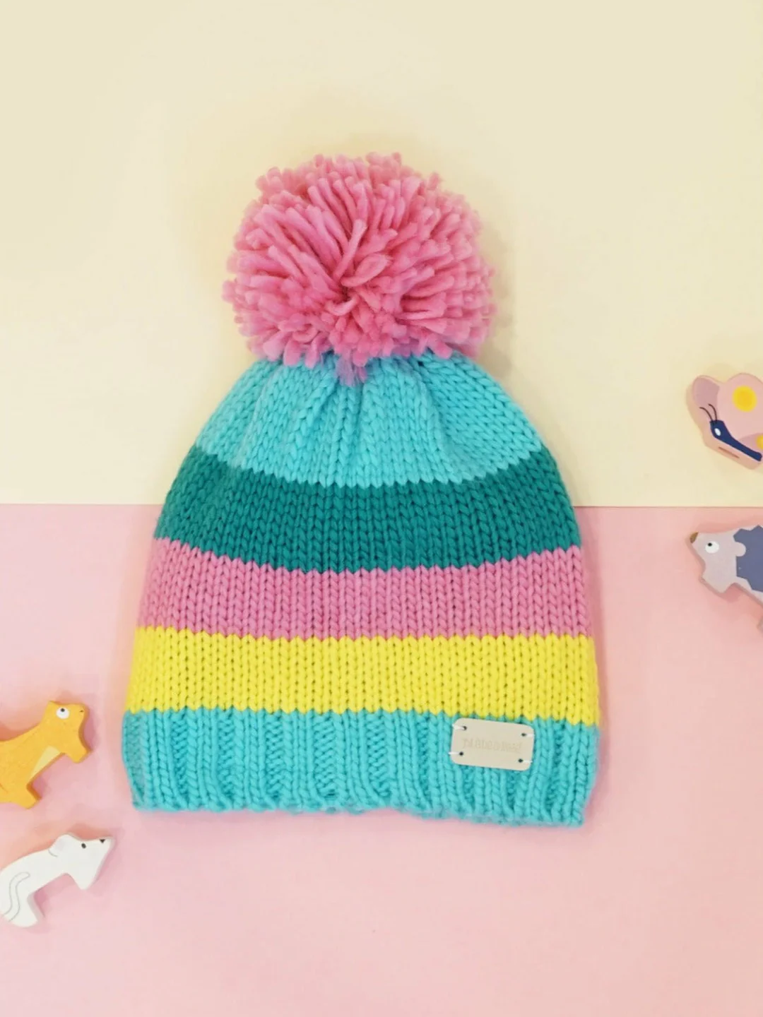Pastel-Striped Bobble Hat - Image 4